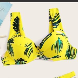 Tropical Print Bustier Top With Cut Side Bikini Se
